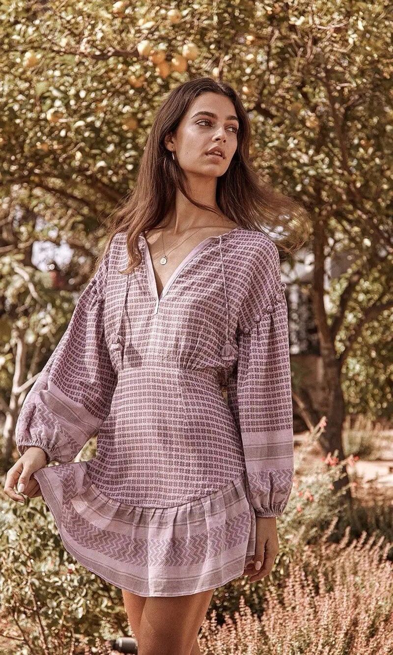 Saylor Malka Purple Mini Jacquard Dress Romantic Cottagecore Size Large NWT